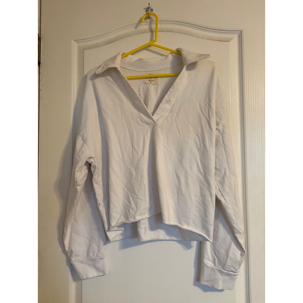 Electric & Rose Pullover Womens Medium White Good V-Neck Collared Sweatshirt
